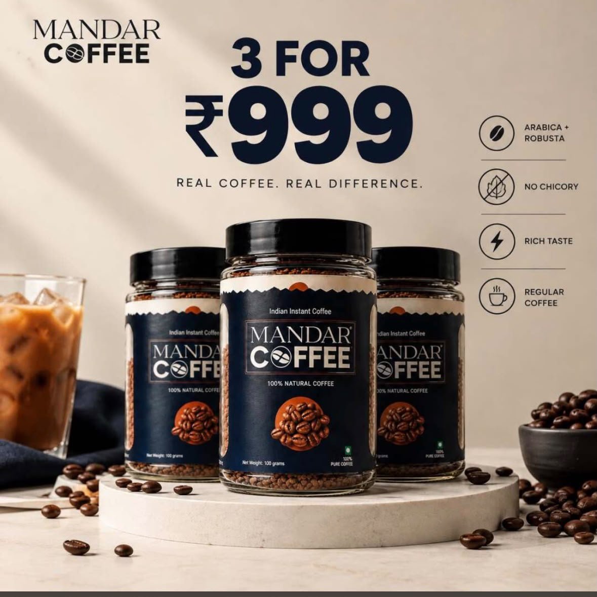 Mandar Coffee Jar Pack of 3
